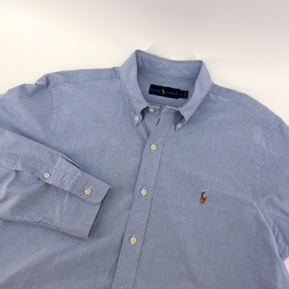 Ralph Lauren Mens Blue Cotton Oxford Button Down Shirt Large Long Sleeve Pony